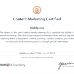 certificate for content marketing by freelance digital marketer in Qatar